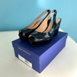 STUART WEITZMAN Hampton Noir Gloss Wedge size 8.5